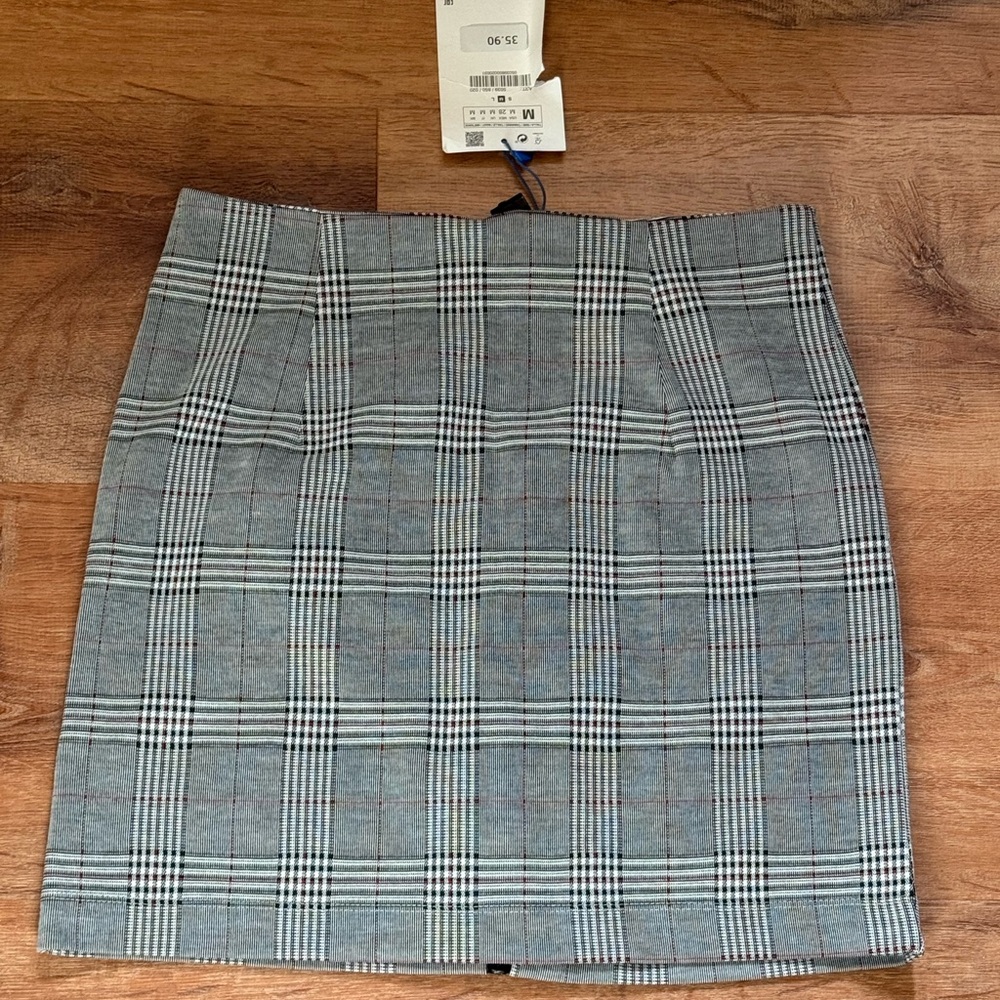 Zara Gray Checkered Mini Skirt